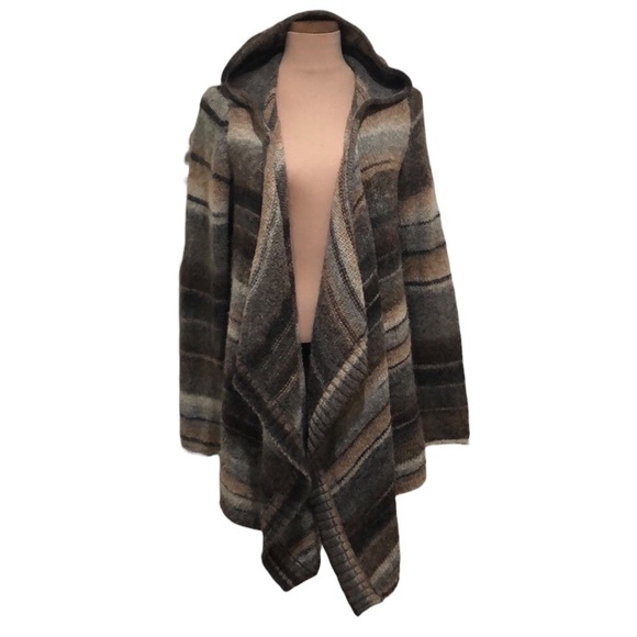 MICHAEL Michael Kors Cardigan Sweater Size Medium Gray Brown Striped Hoodie - Picture 1 of 10